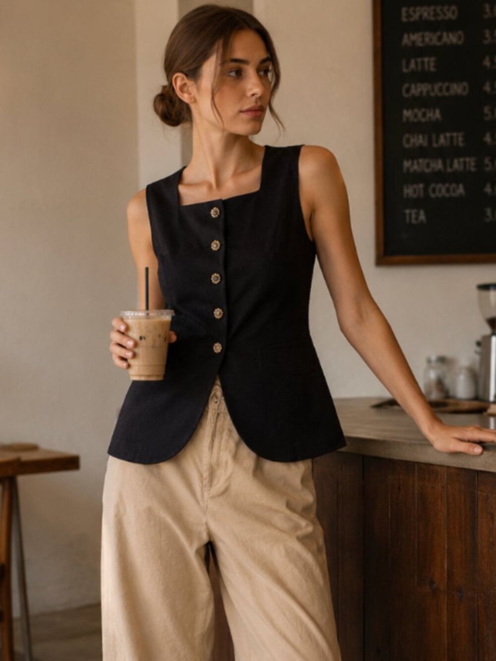 MAEVE Button Front Black Vest Size Small